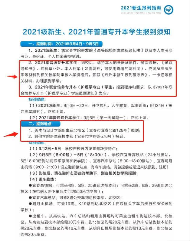 2021级宜春学院专升本学生报道须知